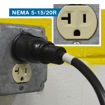 NEMA 5-20P plugged into a NEMA 5-15/20R receptacle